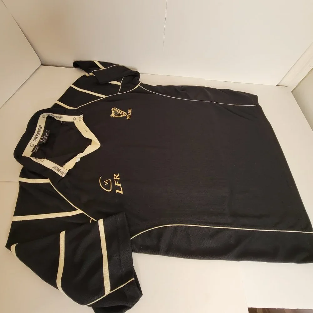 Live For Rugby Mens Retro Ireland S/S Rugby Jersey Size XL Black w/Beige - Picture 6 of 12